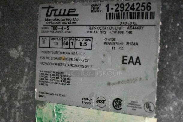 True TBB-4-S Stainless Steel Commercial Undercounter 3 Door Cooler. 115 Volts, 1 Phase. Tested and Working! - Image 5 of 5