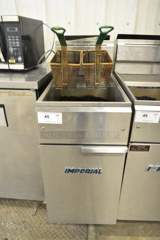 Imperial IFS-40 Stainless Steel Commercial Floor Style Natural Gas Powered Deep Fat Fryer w/ 2 Metal Fry Baskets. 105,000 BTU.