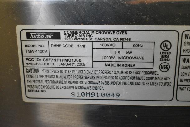 Turbo Air TMW-1100M Stainless Steel Commercial Countertop Microwave Oven. 120 Volts, 1 Phase. - Image 4 of 5