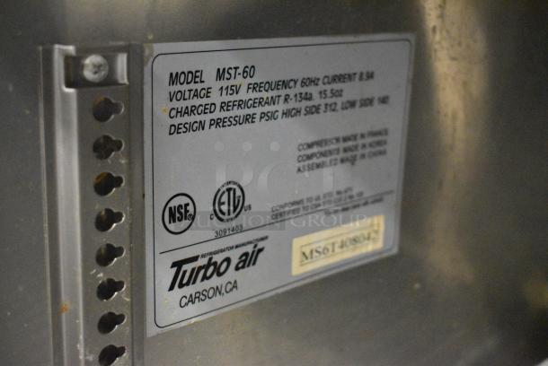 Turbo Air MST-60 Stainless Steel Commercial Sandwich Salad Prep Table Bain Marie Mega Top w/ 2 Tier Over Shelf on Commercial Casters. 115 Volts, 1 Phase. Tested and Working! - Image 4 of 7