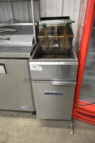 Imperial IFS-40 Stainless Steel Commercial Floor Style Natural Gas Powered Deep Fat Fryer w/ 2 Metal Fry Baskets. 105,000 BTU.