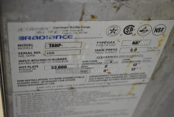 Radiance TAHP Stainless Steel Commercial Countertop Natural Gas Powered 4 Burner Range w/ Metal Under Shelf. 32,000 BTU. - Image 3 of 3