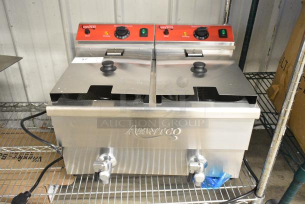 BRAND NEW SCRATCH AND DENT! Avantco 177F202 Stainless Steel Countertop Electric Powered 2 Bay Fryer w/ 2 Metal Baskets and 2 Lids. 208-240 Volts, 1 Phase. - Image 1 of 5