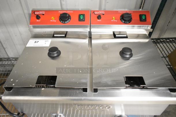 BRAND NEW SCRATCH AND DENT! Avantco 177F202 Stainless Steel Countertop Electric Powered 2 Bay Fryer w/ 2 Metal Baskets and 2 Lids. 208-240 Volts, 1 Phase. - Image 2 of 5