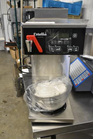 BRAND NEW SCRATCH AND DENT! Estella 236ECB2D Stainless Steel Commercial Countertop Coffee Machine w/ Hot Water Dispenser and Brew Basket. 120 Volts, 1 Phase.