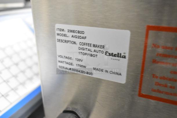 BRAND NEW SCRATCH AND DENT! Estella 236ECB2D Stainless Steel Commercial Countertop Coffee Machine w/ Hot Water Dispenser and Brew Basket. 120 Volts, 1 Phase. - Image 3 of 4