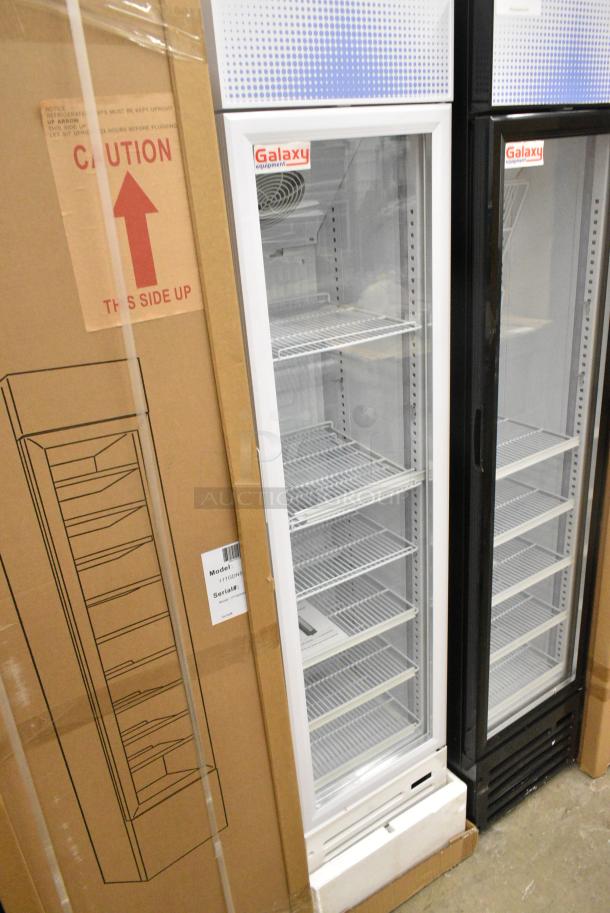 BRAND NEW SCRATCH AND DENT! Galaxy 177GDN5RBW Metal Commercial Single Door Reach In Cooler Merchandiser with Red, White, and Blue LED Lighting. 110-120 Volts, 1 Phase. Tested and Working! - Image 2 of 7