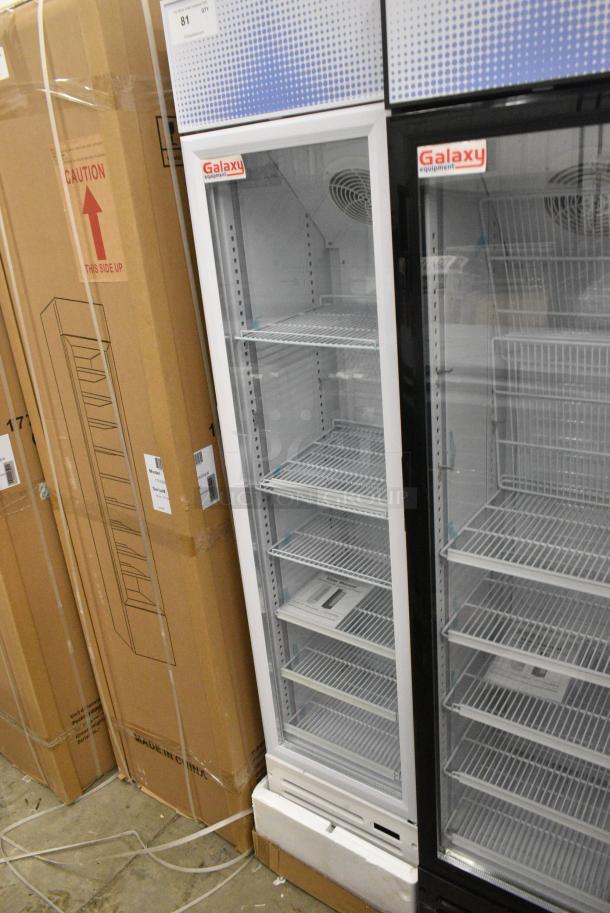 BRAND NEW SCRATCH AND DENT! Galaxy 177GDN5RBW Metal Commercial Single Door Reach In Cooler Merchandiser with Red, White, and Blue LED Lighting. 110-120 Volts, 1 Phase. Tested and Working! - Image 3 of 7