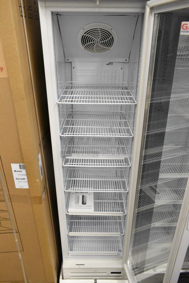BRAND NEW SCRATCH AND DENT! Galaxy 177GDN5RBW Metal Commercial Single Door Reach In Cooler Merchandiser with Red, White, and Blue LED Lighting. 110-120 Volts, 1 Phase. Tested and Working! - Image 4 of 7