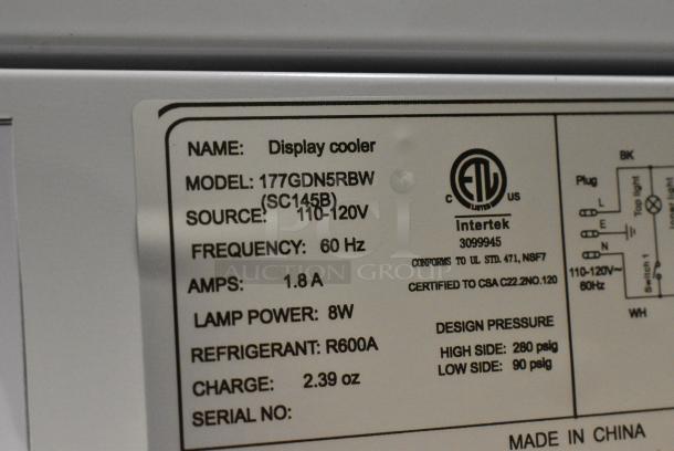 BRAND NEW SCRATCH AND DENT! Galaxy 177GDN5RBW Metal Commercial Single Door Reach In Cooler Merchandiser with Red, White, and Blue LED Lighting. 110-120 Volts, 1 Phase. Tested and Working! - Image 7 of 7