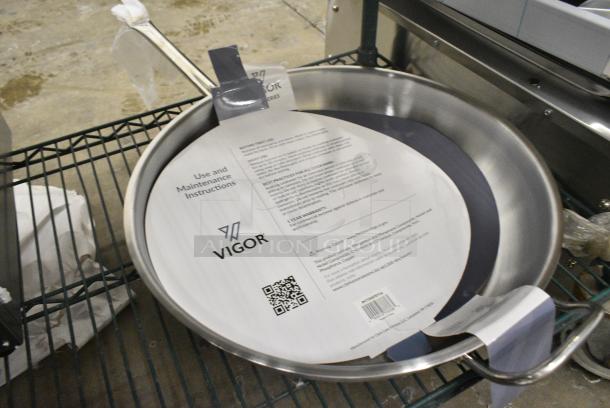 2 BRAND NEW SCRATCH AND DENT! Vigor 473SSFRY16 SS1 Series 16" Stainless Steel Fry Pan with Aluminum-Clad Bottom and Helper Handle. 2 Times Your Bid! - Image 2 of 5