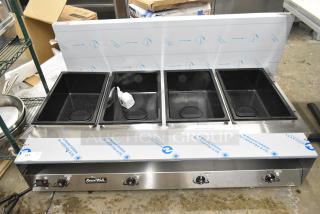 BRAND NEW SCRATCH AND DENT! Vollrath ServeWell 38104 Stainless Steel Commercial Electric Four Pan Sealed Well Hot Food Table. 120 Volts, 1 Phase. Cannot Test Due To Plug Style