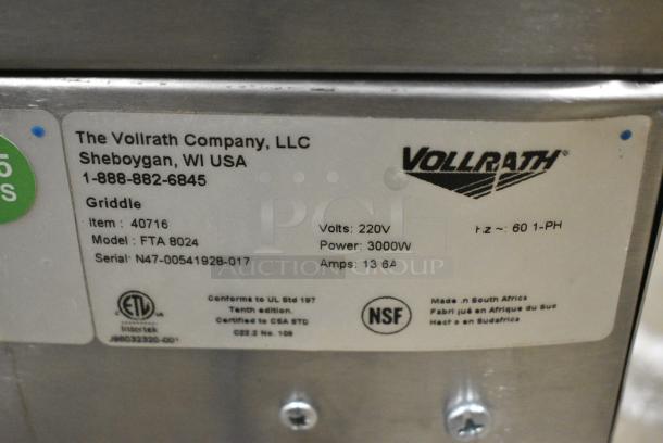 Vollrath Cayenne FTA 8024 Stainless Steel Commercial Countertop Electric Powered Flat Top Griddle. 220 Volts, 1 Phase. - Image 7 of 7