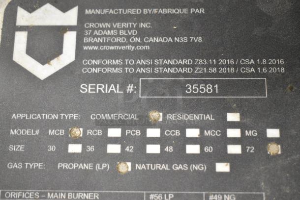 Crown Verity MCB Stainless Steel Propane Gas Powered Portable Outdoor Grill. - Image 6 of 6