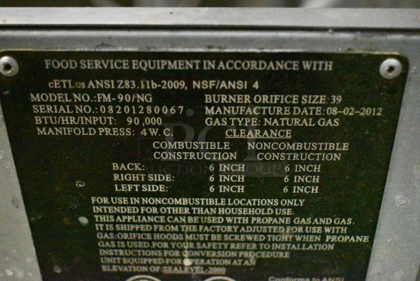 Patriot FM-90/NG Stainless Steel Commercial Floor Style Natural Gas Powered Deep Fat Fryer w/ 2 Metal Fry Baskets and Splash Guard on Commercial Casters. 90,000 BTU. - Image 5 of 5