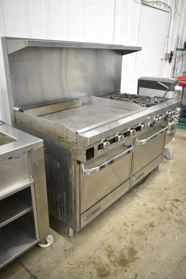 Southbend S60DD-3GL Stainless Steel Commercial Natural Gas Powered Flat Top Griddle w/ 4 Burner Range, 2 Ovens, Over Shelf and Back Splash. - Image 2 of 10