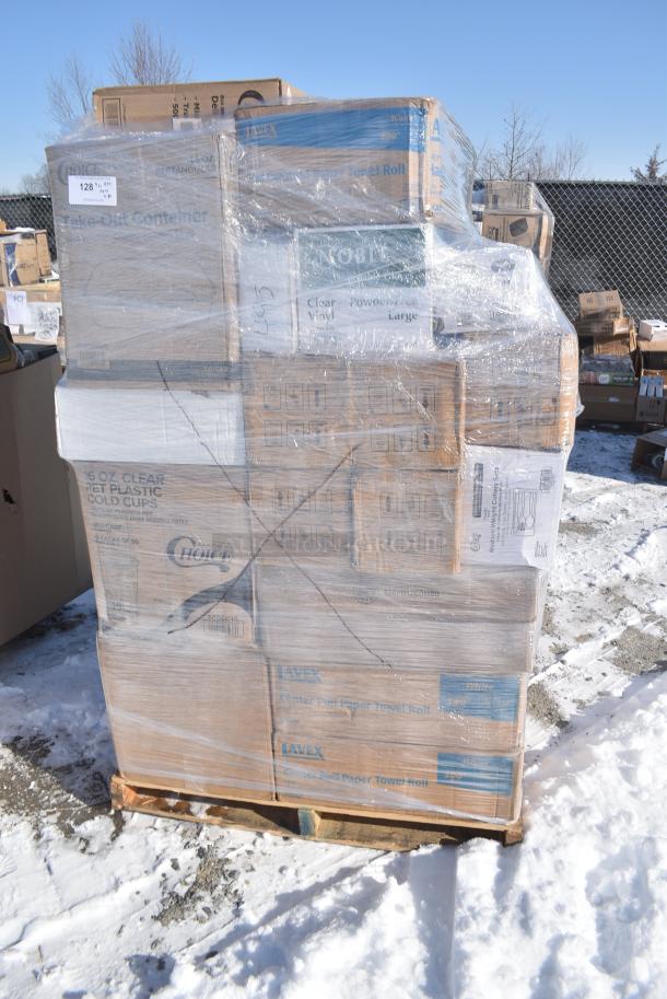 40 BRAND NEW! Boxes Including 2 Box 127RD8BULK Choice 8 oz. Customizable Microwavable Translucent Round Deli Container - 500/Case, 175SP08 EcoChoice 8" Square Palm Leaf Plate - 100/Case, 2 Box 127RD16COMBO Choice 16 oz. Customizable Microwavable Clear Round Deli Container and Lid Combo Pack - 250/Case, 395TO961 EcoChoice 9" x 6" x 3" Compostable No PFAS Added Bamboo / Bagasse 1 Compartment Take-Out Container - 200/Case, 175SP08 EcoChoice 8" Square Palm Leaf Plate - 100/Case, 795KFT16REPE Choice 16 oz. Rectangular Kraft PE-Lined Microwavable Take-Out Container 6 5/8" x 4 5/8" x 1 5/8" - 300/Case. 40 Times Your Bid! - Image 1 of 14