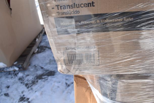 35 BRAND NEW! Boxes Including 500LDOME Choice 9 oz., 12 oz., 16 oz., 20 oz., 24 oz. Clear Dome Lid with 1" Hole - 1000/Case, 128HD8COMBO Choice Heavy Duty 8 oz. Microwavable Translucent Plastic Deli Container and Lid Combo Pack - 240/Case, 127P400C Choice 4 oz. Clear Plastic Souffle Cup / Portion Cup - 2500/Case, Solo Ultra Clear™ TP12 12 oz Customizable. Practical Fill Clear PET Plastic Cold Cup - 1000/Case, 130BKFKSNH Choice Black Heavy Weight Wrapped Polystyrene Plastic Cutlery Pack with Napkin - 500/Case, 186CVB1013C Choice 10" x 13" Chamber Vacuum Packaging Pouches / Bags 3 Mil - 1000/Case, 612FFL1230 Choice Foil Steam Table Pan Lid - Full Size - 50/Case, 394325L Noble NexGen Powder-Free Disposable Blue Hybrid 3 Mil Thick Gloves - Large, 394365L Noble Products Powder-Free Disposable Clear Vinyl Gloves for Foodservice - Large - 1000/Case, 500CC16 Choice Clear PET Customizable Plastic Cold Cup - 16 oz. - 1000/Case. 35 Times Your Bid! - Image 6 of 16