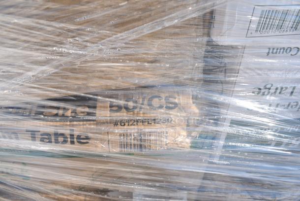 35 BRAND NEW! Boxes Including 500LDOME Choice 9 oz., 12 oz., 16 oz., 20 oz., 24 oz. Clear Dome Lid with 1" Hole - 1000/Case, 128HD8COMBO Choice Heavy Duty 8 oz. Microwavable Translucent Plastic Deli Container and Lid Combo Pack - 240/Case, 127P400C Choice 4 oz. Clear Plastic Souffle Cup / Portion Cup - 2500/Case, Solo Ultra Clear™ TP12 12 oz Customizable. Practical Fill Clear PET Plastic Cold Cup - 1000/Case, 130BKFKSNH Choice Black Heavy Weight Wrapped Polystyrene Plastic Cutlery Pack with Napkin - 500/Case, 186CVB1013C Choice 10" x 13" Chamber Vacuum Packaging Pouches / Bags 3 Mil - 1000/Case, 612FFL1230 Choice Foil Steam Table Pan Lid - Full Size - 50/Case, 394325L Noble NexGen Powder-Free Disposable Blue Hybrid 3 Mil Thick Gloves - Large, 394365L Noble Products Powder-Free Disposable Clear Vinyl Gloves for Foodservice - Large - 1000/Case, 500CC16 Choice Clear PET Customizable Plastic Cold Cup - 16 oz. - 1000/Case. 35 Times Your Bid! - Image 14 of 16