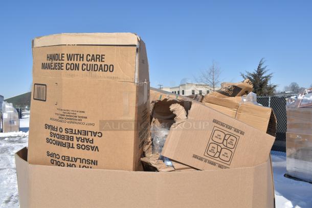 30 BRAND NEW! Boxes Including Dart 10J10 10 oz. White Customizable Foam Cup - 1000/Case, 795PTOKFT1 Choice Kraft Microwavable Folded Paper #1 Take-Out Container 4 3/8" x 3 1/2" x 2 1/2" - 450/Case, 5004C Choice 4 oz. Coffee Print Poly Paper Hot Cup - 1000/Case, 3493042TCB Lancaster Table & Seating Laminated Rectangular Table Top Reversible Cherry / Black, Dart 85HT3R 8" x 8" x 3" White Foam Three-Compartment Square Take Out Container with Perforated Hinged Lid - 200/Case. 30 Times Your Bid! - Image 5 of 13