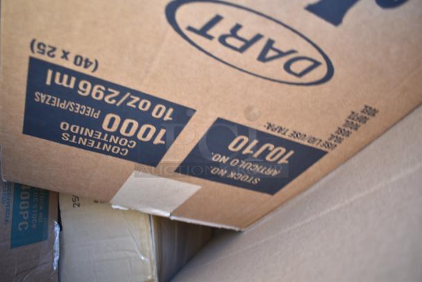30 BRAND NEW! Boxes Including Dart 10J10 10 oz. White Customizable Foam Cup - 1000/Case, 795PTOKFT1 Choice Kraft Microwavable Folded Paper #1 Take-Out Container 4 3/8" x 3 1/2" x 2 1/2" - 450/Case, 5004C Choice 4 oz. Coffee Print Poly Paper Hot Cup - 1000/Case, 3493042TCB Lancaster Table & Seating Laminated Rectangular Table Top Reversible Cherry / Black, Dart 85HT3R 8" x 8" x 3" White Foam Three-Compartment Square Take Out Container with Perforated Hinged Lid - 200/Case. 30 Times Your Bid! - Image 6 of 13