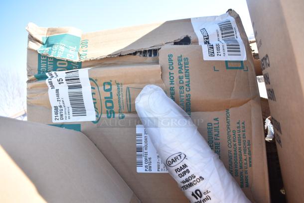 30 BRAND NEW! Boxes Including Dart 10J10 10 oz. White Customizable Foam Cup - 1000/Case, 795PTOKFT1 Choice Kraft Microwavable Folded Paper #1 Take-Out Container 4 3/8" x 3 1/2" x 2 1/2" - 450/Case, 5004C Choice 4 oz. Coffee Print Poly Paper Hot Cup - 1000/Case, 3493042TCB Lancaster Table & Seating Laminated Rectangular Table Top Reversible Cherry / Black, Dart 85HT3R 8" x 8" x 3" White Foam Three-Compartment Square Take Out Container with Perforated Hinged Lid - 200/Case. 30 Times Your Bid! - Image 7 of 13