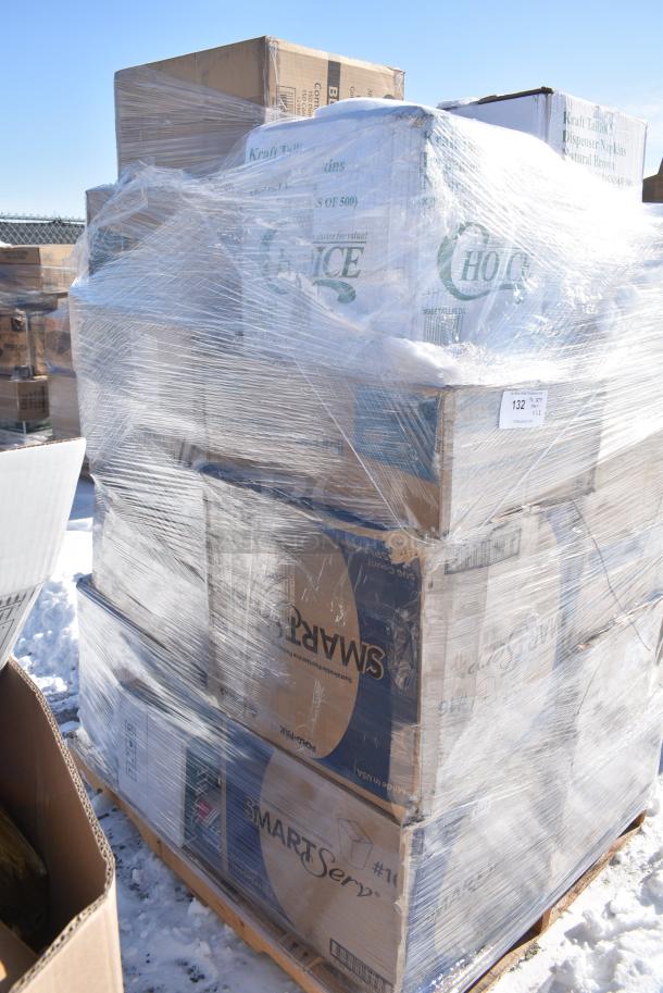 28 BRAND NEW! Boxes Including 127SB24COMBO Choice 24 oz. Clear Plastic Salad Bowl with Lid - 150/Case, 129MCS38B Choice 38 oz. Black Rectangular Microwavable Heavy Weight Container with Lid 8 3/4" x 6 1/4" x 2" - 150/Case, 5002CPTE Lavex 2-Ply White Center Pull Paper Towel 510' Roll - 6/Case, 347BP9BK Choice 9" Black Plastic Plate - 500/Case, 50016W Choice 16 oz. White Poly Paper Hot Cup - 1000/Case, 966TALLFLDN Choice Kraft Natural Tall-Fold 6" x 13" Dispenser Napkin - 8000/Case, 2 Boxes 128HD12COMBO Choice Heavy Duty 12 oz. Microwavable Translucent Plastic Deli Container and Lid Combo Pack - 240/Case, 5002CPTE Lavex 2-Ply White Center Pull Paper Towel 510' Roll - 6/Case, 795KFT16REPE Choice 16 oz. Rectangular Kraft PE-Lined Microwavable Take-Out Container 6 5/8" x 4 5/8" x 1 5/8" - 300/Case, 129MCR50B Choice 43 oz. Black Round Microwavable Heavy Weight Container with Lid 9" - 150/Case. 28 Times Your Bid! - Image 2 of 17