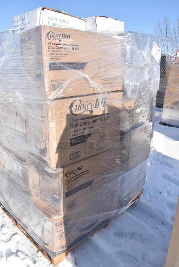28 BRAND NEW! Boxes Including 127SB24COMBO Choice 24 oz. Clear Plastic Salad Bowl with Lid - 150/Case, 129MCS38B Choice 38 oz. Black Rectangular Microwavable Heavy Weight Container with Lid 8 3/4" x 6 1/4" x 2" - 150/Case, 5002CPTE Lavex 2-Ply White Center Pull Paper Towel 510' Roll - 6/Case, 347BP9BK Choice 9" Black Plastic Plate - 500/Case, 50016W Choice 16 oz. White Poly Paper Hot Cup - 1000/Case, 966TALLFLDN Choice Kraft Natural Tall-Fold 6" x 13" Dispenser Napkin - 8000/Case, 2 Boxes 128HD12COMBO Choice Heavy Duty 12 oz. Microwavable Translucent Plastic Deli Container and Lid Combo Pack - 240/Case, 5002CPTE Lavex 2-Ply White Center Pull Paper Towel 510' Roll - 6/Case, 795KFT16REPE Choice 16 oz. Rectangular Kraft PE-Lined Microwavable Take-Out Container 6 5/8" x 4 5/8" x 1 5/8" - 300/Case, 129MCR50B Choice 43 oz. Black Round Microwavable Heavy Weight Container with Lid 9" - 150/Case. 28 Times Your Bid! - Image 3 of 17