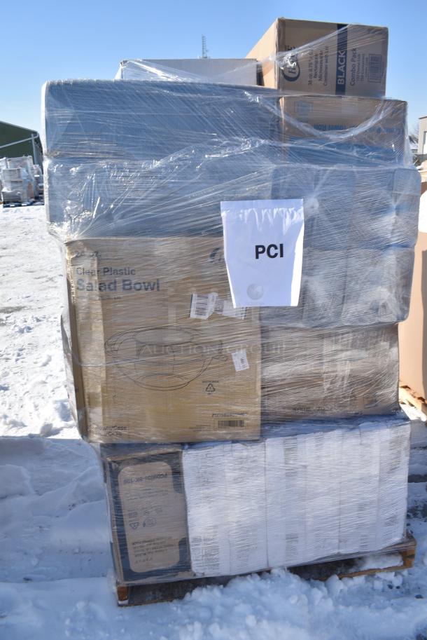 28 BRAND NEW! Boxes Including 127SB24COMBO Choice 24 oz. Clear Plastic Salad Bowl with Lid - 150/Case, 129MCS38B Choice 38 oz. Black Rectangular Microwavable Heavy Weight Container with Lid 8 3/4" x 6 1/4" x 2" - 150/Case, 5002CPTE Lavex 2-Ply White Center Pull Paper Towel 510' Roll - 6/Case, 347BP9BK Choice 9" Black Plastic Plate - 500/Case, 50016W Choice 16 oz. White Poly Paper Hot Cup - 1000/Case, 966TALLFLDN Choice Kraft Natural Tall-Fold 6" x 13" Dispenser Napkin - 8000/Case, 2 Boxes 128HD12COMBO Choice Heavy Duty 12 oz. Microwavable Translucent Plastic Deli Container and Lid Combo Pack - 240/Case, 5002CPTE Lavex 2-Ply White Center Pull Paper Towel 510' Roll - 6/Case, 795KFT16REPE Choice 16 oz. Rectangular Kraft PE-Lined Microwavable Take-Out Container 6 5/8" x 4 5/8" x 1 5/8" - 300/Case, 129MCR50B Choice 43 oz. Black Round Microwavable Heavy Weight Container with Lid 9" - 150/Case. 28 Times Your Bid! - Image 4 of 17