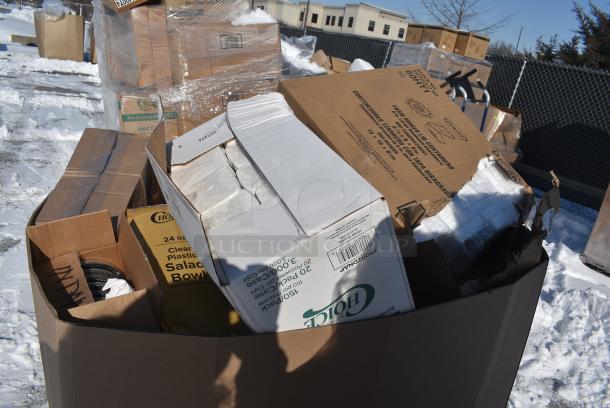 20 BRAND NEW! Boxes Including Dart 60HT1 White Foam Hinged Lid Container 6" x 6" x 3" - 500/Case, 5002DNAP Choice White 2-Ply Dinner Napkin 17" x 15" - 3000/Case, 395TO661W White Hinged Take Out Containers, 600FD46G FAUCET DECK 4"C 6" SPREAD 10"H GNECK SPOUT NO LEAD, 127SB24COMBO Choice 24 oz. Clear Plastic Salad Bowl with Lid - 150/Case, Dart C95PST1 ClearSeal 8 7/8" x 9 3/8" x 3" Hinged Lid Plastic Container - 200/Case, 500L1020B Choice Black Hot Paper Cup Travel Lid for 10-24 oz. Standard Cups and 8 oz. Squat Cups - 1000/Case, 394EN503L Noble Products Powder-Free Disposable Blue Exam Grade Nitrile 4 Mil Thick Textured Gloves - Large - 1000/Case, Dart 60HT1 White Foam Hinged Lid Container 6" x 6" x 3" - 500/Case. 20 Times Your Bid! - Image 3 of 16