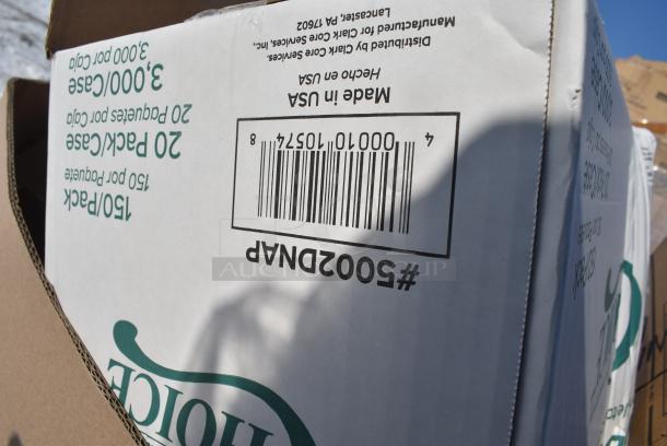 20 BRAND NEW! Boxes Including Dart 60HT1 White Foam Hinged Lid Container 6" x 6" x 3" - 500/Case, 5002DNAP Choice White 2-Ply Dinner Napkin 17" x 15" - 3000/Case, 395TO661W White Hinged Take Out Containers, 600FD46G FAUCET DECK 4"C 6" SPREAD 10"H GNECK SPOUT NO LEAD, 127SB24COMBO Choice 24 oz. Clear Plastic Salad Bowl with Lid - 150/Case, Dart C95PST1 ClearSeal 8 7/8" x 9 3/8" x 3" Hinged Lid Plastic Container - 200/Case, 500L1020B Choice Black Hot Paper Cup Travel Lid for 10-24 oz. Standard Cups and 8 oz. Squat Cups - 1000/Case, 394EN503L Noble Products Powder-Free Disposable Blue Exam Grade Nitrile 4 Mil Thick Textured Gloves - Large - 1000/Case, Dart 60HT1 White Foam Hinged Lid Container 6" x 6" x 3" - 500/Case. 20 Times Your Bid! - Image 7 of 16