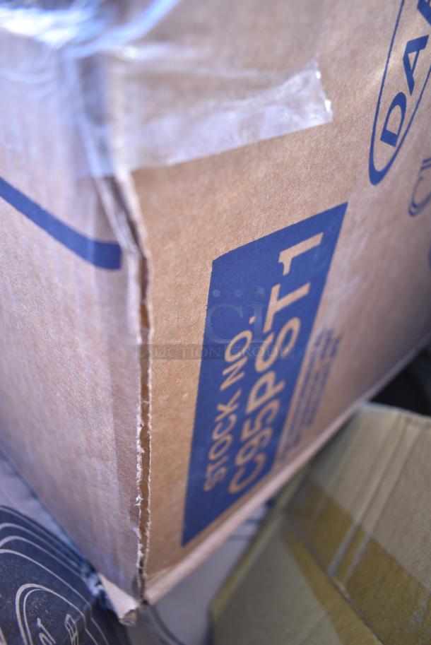 20 BRAND NEW! Boxes Including Dart 60HT1 White Foam Hinged Lid Container 6" x 6" x 3" - 500/Case, 5002DNAP Choice White 2-Ply Dinner Napkin 17" x 15" - 3000/Case, 395TO661W White Hinged Take Out Containers, 600FD46G FAUCET DECK 4"C 6" SPREAD 10"H GNECK SPOUT NO LEAD, 127SB24COMBO Choice 24 oz. Clear Plastic Salad Bowl with Lid - 150/Case, Dart C95PST1 ClearSeal 8 7/8" x 9 3/8" x 3" Hinged Lid Plastic Container - 200/Case, 500L1020B Choice Black Hot Paper Cup Travel Lid for 10-24 oz. Standard Cups and 8 oz. Squat Cups - 1000/Case, 394EN503L Noble Products Powder-Free Disposable Blue Exam Grade Nitrile 4 Mil Thick Textured Gloves - Large - 1000/Case, Dart 60HT1 White Foam Hinged Lid Container 6" x 6" x 3" - 500/Case. 20 Times Your Bid! - Image 12 of 16