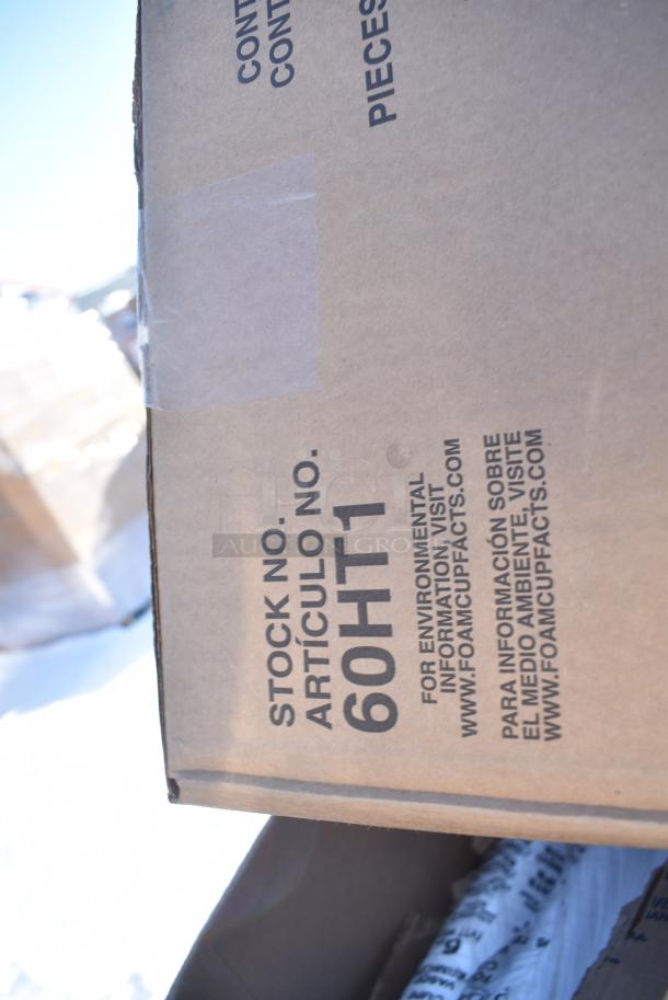 20 BRAND NEW! Boxes Including Dart 60HT1 White Foam Hinged Lid Container 6" x 6" x 3" - 500/Case, 5002DNAP Choice White 2-Ply Dinner Napkin 17" x 15" - 3000/Case, 395TO661W White Hinged Take Out Containers, 600FD46G FAUCET DECK 4"C 6" SPREAD 10"H GNECK SPOUT NO LEAD, 127SB24COMBO Choice 24 oz. Clear Plastic Salad Bowl with Lid - 150/Case, Dart C95PST1 ClearSeal 8 7/8" x 9 3/8" x 3" Hinged Lid Plastic Container - 200/Case, 500L1020B Choice Black Hot Paper Cup Travel Lid for 10-24 oz. Standard Cups and 8 oz. Squat Cups - 1000/Case, 394EN503L Noble Products Powder-Free Disposable Blue Exam Grade Nitrile 4 Mil Thick Textured Gloves - Large - 1000/Case, Dart 60HT1 White Foam Hinged Lid Container 6" x 6" x 3" - 500/Case. 20 Times Your Bid! - Image 15 of 16