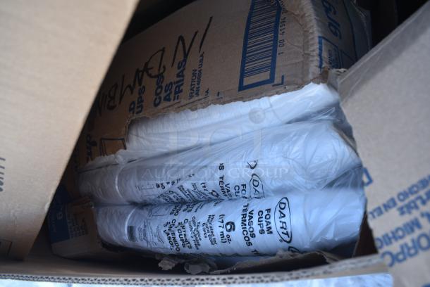 20 BRAND NEW! Boxes Including Dart 60HT1 White Foam Hinged Lid Container 6" x 6" x 3" - 500/Case, 5002DNAP Choice White 2-Ply Dinner Napkin 17" x 15" - 3000/Case, 395TO661W White Hinged Take Out Containers, 600FD46G FAUCET DECK 4"C 6" SPREAD 10"H GNECK SPOUT NO LEAD, 127SB24COMBO Choice 24 oz. Clear Plastic Salad Bowl with Lid - 150/Case, Dart C95PST1 ClearSeal 8 7/8" x 9 3/8" x 3" Hinged Lid Plastic Container - 200/Case, 500L1020B Choice Black Hot Paper Cup Travel Lid for 10-24 oz. Standard Cups and 8 oz. Squat Cups - 1000/Case, 394EN503L Noble Products Powder-Free Disposable Blue Exam Grade Nitrile 4 Mil Thick Textured Gloves - Large - 1000/Case, Dart 60HT1 White Foam Hinged Lid Container 6" x 6" x 3" - 500/Case. 20 Times Your Bid! - Image 16 of 16