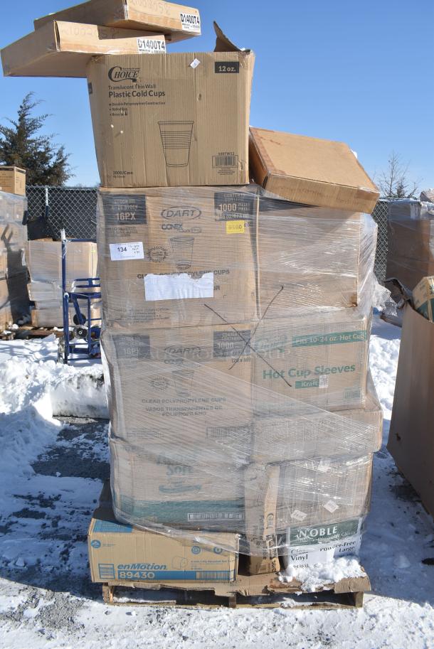 40 BRAND NEW! Boxes Including 394325M Noble NexGen Powder-Free Disposable Blue Hybrid 3 Mil Thick Gloves - Medium - 1000/Case, 500COLLARBR EcoChoice Kraft Coffee Cup Sleeve / Jacket / Clutch - 10-24 oz. - 1200/Case, 394385L Noble Products White Powder-Free Disposable Latex Gloves for Foodservice - Large - 1000/Case, 394325M Noble NexGen Powder-Free Disposable Blue Hybrid 3 Mil Thick Gloves - Medium - 1000/Case, 795PTOKFT1 Choice Kraft Microwavable Folded Paper #1 Take-Out Container 4 3/8" x 3 1/2" x 2 1/2" - 450/Case, 100260CHC Choice Take Out Containers, Dart 16PX Conex ClearPro 16 oz. Polypropylene Cold Cup - 1000/Case, 500TW12 Choice 12 oz. Translucent Thin Wall Plastic Cold Cup - 1000/Case, VacPak-It 186CVBZ1015 10" x 15" Chamber Vacuum Packaging Bags with Zipper 3 Mil - 1000/Case. 40 Times Your Bid! - Image 1 of 17