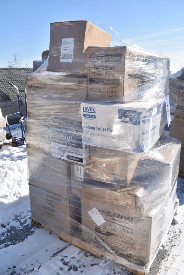 30 BRAND NEW! Boxes Including 130BKFORKX Choice Black Extra Heavy Weight Polystyrene Plastic Fork - 1000/Case, 2 Box 127DM12BULK Choice 12 oz. Ultra Clear Recycled PET Plastic Round Deli Container - 500/Case, 129MCS12B Choice 12 oz. Black 6" x 4 3/4" x 1 3/4" Rectangular Microwavable Heavy Weight Container with Lid - 150/Case, 128HD16BULK Choice Heavy Duty 16 oz. Microwavable Translucent Plastic Deli Container - 480/Case, 129MCS12B Choice 12 oz. Black 6" x 4 3/4" x 1 3/4" Rectangular Microwavable Heavy Weight Container with Lid - 150/Case, 129MCS24B Choice 24 oz. Black Rectangular Microwavable Heavy Weight Container with Lid 8" x 5 1/4" x 2" - 150/Case, 128HD8COMBO Choice Heavy Duty 8 oz. Microwavable Translucent Plastic Deli Container and Lid Combo Pack - 240/Case, 129MCR16W Choice 16 oz. White 6 1/4" Round Microwavable Heavy Weight Container with Lid - 150/Case, 394345M Noble NexGen Powder-Free Disposable Black Hybrid 3 Mil Thick Gloves - Medium - 1000/Case, 612FS5006 Choice Third Size Foil Steam Pan Deep 3 5/16" Depth - 100/Case. 30 Times Your Bid! - Image 2 of 18