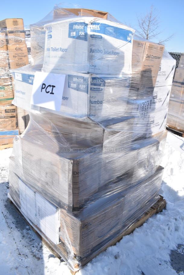 30 BRAND NEW! Boxes Including 130BKFORKX Choice Black Extra Heavy Weight Polystyrene Plastic Fork - 1000/Case, 2 Box 127DM12BULK Choice 12 oz. Ultra Clear Recycled PET Plastic Round Deli Container - 500/Case, 129MCS12B Choice 12 oz. Black 6" x 4 3/4" x 1 3/4" Rectangular Microwavable Heavy Weight Container with Lid - 150/Case, 128HD16BULK Choice Heavy Duty 16 oz. Microwavable Translucent Plastic Deli Container - 480/Case, 129MCS12B Choice 12 oz. Black 6" x 4 3/4" x 1 3/4" Rectangular Microwavable Heavy Weight Container with Lid - 150/Case, 129MCS24B Choice 24 oz. Black Rectangular Microwavable Heavy Weight Container with Lid 8" x 5 1/4" x 2" - 150/Case, 128HD8COMBO Choice Heavy Duty 8 oz. Microwavable Translucent Plastic Deli Container and Lid Combo Pack - 240/Case, 129MCR16W Choice 16 oz. White 6 1/4" Round Microwavable Heavy Weight Container with Lid - 150/Case, 394345M Noble NexGen Powder-Free Disposable Black Hybrid 3 Mil Thick Gloves - Medium - 1000/Case, 612FS5006 Choice Third Size Foil Steam Pan Deep 3 5/16" Depth - 100/Case. 30 Times Your Bid! - Image 3 of 18