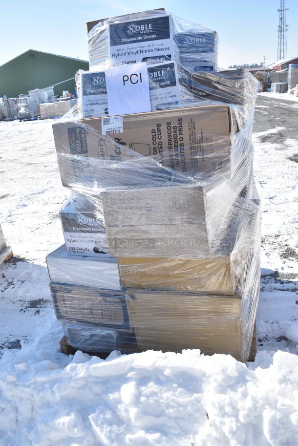 28 BRAND NEW! Boxes Including 394345XLNoble NexGen Powder-Free Disposable Black Hybrid 3 Mil Thick Gloves - Extra Large - 1000/Case, 127SB18COMBO Choice 18 oz. Clear Plastic Salad Bowl with Lid - 150/Case, 500LSTRWL Choice 9, 12, 16, 20, and 24 oz. Clear Strawless / Sip Lid - 1000/Case, 394325XL Noble NexGen Powder-Free Disposable Blue Hybrid 3 Mil Thick Gloves - Extra Large - 1000/Case, 500CC16 Choice Clear PET Customizable Plastic Cold Cup - 16 oz. - 1000/Case, 395TO962 EcoChoice 9" x 6" x 3" Compostable Sugarcane / Bagasse 2 Compartment Takeout Container - 200/Case, 612605070 Choice Full Size Heavy-Duty Foil Steam Table Pan Deep 3 3/8" Depth - 50/Case. 28 Times Your Bid! - Image 4 of 16
