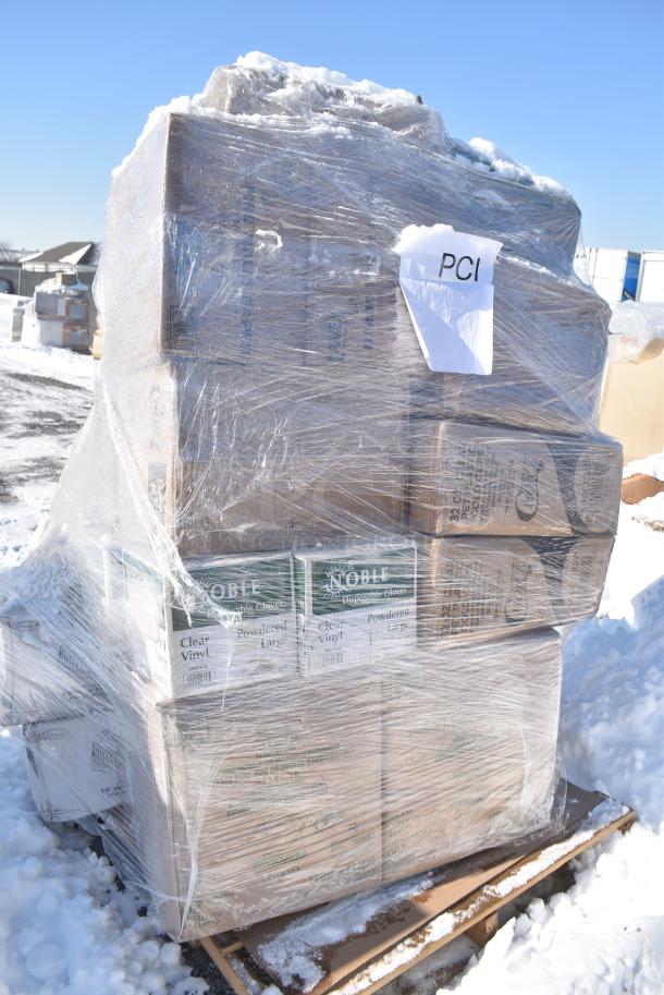 28 BRAND NEW! Boxes Including 394360L Noble Products Clear Powdered Disposable Vinyl Gloves for Foodservice - Large - 1000/Case, 2 Box 500CC32P Choice Clear PET Plastic Cold Cup - 32 oz. - 500/Case, 130LID18 Visions 18" Clear PET Plastic Round Catering Tray High Dome Lid - 25/Case, 4 Box Sandwich Wrap 14"x16", 127RD8COMBO Choice 8 oz. Customizable Microwavable Clear Round Deli Container and Lid Combo Pack - 250/Case, 128HD8COMBO Choice Heavy Duty 8 oz. Microwavable Translucent Plastic Deli Container and Lid Combo Pack - 240/Case. 28 Times Your Bid! - Image 4 of 13