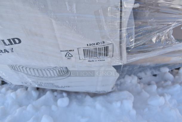 28 BRAND NEW! Boxes Including 394360L Noble Products Clear Powdered Disposable Vinyl Gloves for Foodservice - Large - 1000/Case, 2 Box 500CC32P Choice Clear PET Plastic Cold Cup - 32 oz. - 500/Case, 130LID18 Visions 18" Clear PET Plastic Round Catering Tray High Dome Lid - 25/Case, 4 Box Sandwich Wrap 14"x16", 127RD8COMBO Choice 8 oz. Customizable Microwavable Clear Round Deli Container and Lid Combo Pack - 250/Case, 128HD8COMBO Choice Heavy Duty 8 oz. Microwavable Translucent Plastic Deli Container and Lid Combo Pack - 240/Case. 28 Times Your Bid! - Image 8 of 13