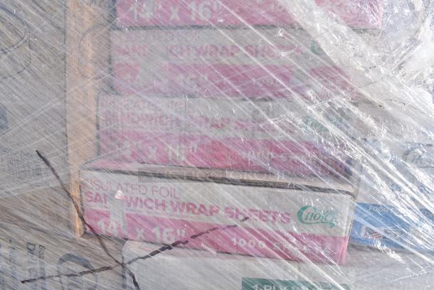 28 BRAND NEW! Boxes Including 394360L Noble Products Clear Powdered Disposable Vinyl Gloves for Foodservice - Large - 1000/Case, 2 Box 500CC32P Choice Clear PET Plastic Cold Cup - 32 oz. - 500/Case, 130LID18 Visions 18" Clear PET Plastic Round Catering Tray High Dome Lid - 25/Case, 4 Box Sandwich Wrap 14"x16", 127RD8COMBO Choice 8 oz. Customizable Microwavable Clear Round Deli Container and Lid Combo Pack - 250/Case, 128HD8COMBO Choice Heavy Duty 8 oz. Microwavable Translucent Plastic Deli Container and Lid Combo Pack - 240/Case. 28 Times Your Bid! - Image 9 of 13