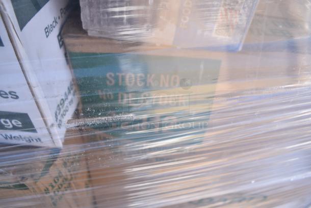 35 BRAND NEW! Boxes Including 129MCR38B Choice 38 oz. Black 7" Round Microwavable Heavy Weight Container with Lid - 150/Case, 394465XL Noble NexGen 3 Mil Black Biodegradable Powder-Free Nitrile Gloves - Extra Large - 1000/Case, 5002BNAPBLK Choice Black 2-Ply Customizable Beverage / Cocktail Napkin - 1000/Case, 160BIB2PKTGY Choice Gray Poly-Cotton Standard Bib Apron with 2 Pockets - 34" x 30", 394325L Noble NexGen Powder-Free Disposable Blue Hybrid 3 Mil Thick Gloves - Large - 1000/Case, Dart 12J12 12 oz. White Customizable Foam Cup - 1000/Case, SXB12WS Dixie Ultra Pathways 12 oz. Heavy Weight Paper Bowl - 500/Case, 394EN304XL Noble Products Nitrile White 3 Mil Thick All Purpose Powder-Free Textured Gloves - Extra Large - 1000/Case, 43309LPIE Choice 9" Clear Hinged Low Pie Container - 100/Case. 35 Times Your Bid! - Image 11 of 20