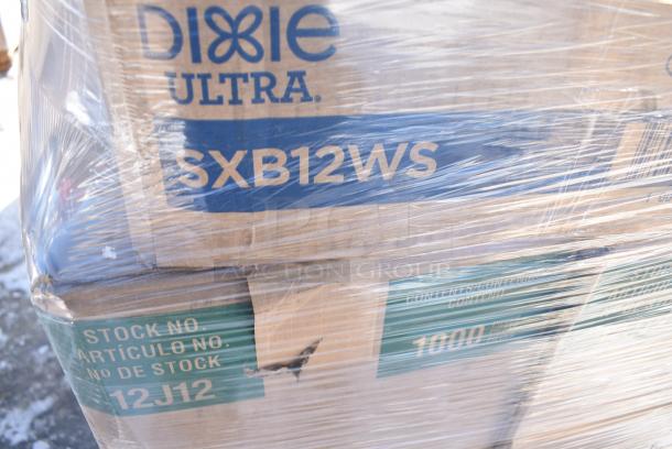 35 BRAND NEW! Boxes Including 129MCR38B Choice 38 oz. Black 7" Round Microwavable Heavy Weight Container with Lid - 150/Case, 394465XL Noble NexGen 3 Mil Black Biodegradable Powder-Free Nitrile Gloves - Extra Large - 1000/Case, 5002BNAPBLK Choice Black 2-Ply Customizable Beverage / Cocktail Napkin - 1000/Case, 160BIB2PKTGY Choice Gray Poly-Cotton Standard Bib Apron with 2 Pockets - 34" x 30", 394325L Noble NexGen Powder-Free Disposable Blue Hybrid 3 Mil Thick Gloves - Large - 1000/Case, Dart 12J12 12 oz. White Customizable Foam Cup - 1000/Case, SXB12WS Dixie Ultra Pathways 12 oz. Heavy Weight Paper Bowl - 500/Case, 394EN304XL Noble Products Nitrile White 3 Mil Thick All Purpose Powder-Free Textured Gloves - Extra Large - 1000/Case, 43309LPIE Choice 9" Clear Hinged Low Pie Container - 100/Case. 35 Times Your Bid! - Image 12 of 20