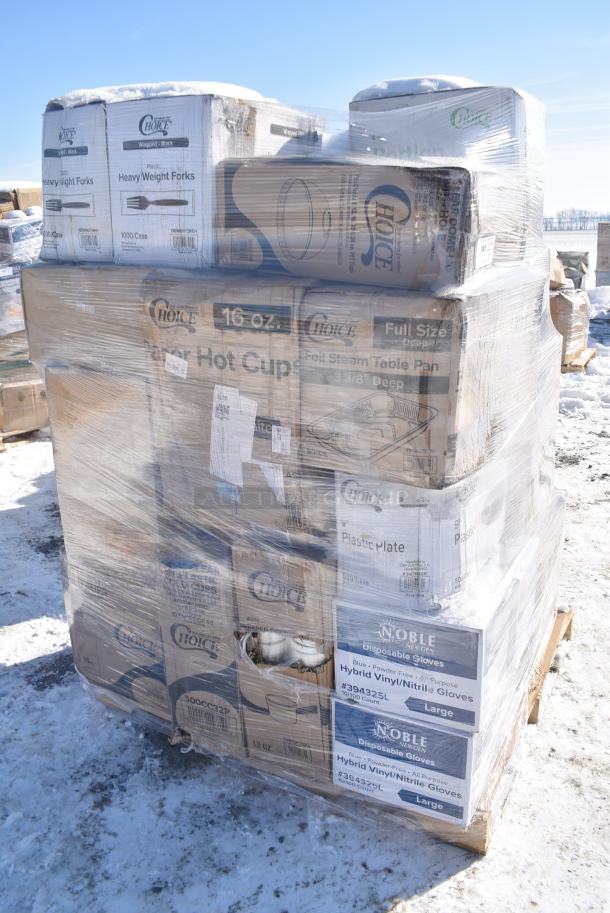 30 BRAND NEW! Boxes Including 130WBKFORKH Choice Black Heavy Weight Wrapped Polystyrene Plastic Fork - 1000/Case, 760VP85 Carnival King 85 oz. Popcorn Bucket - 150/Case, 500MF883B3C Choice 8" x 8" 3-Compartment Microwaveable Black Mineral-Filled Plastic Hinged Take-Out Container - 150/Case, TP12 Paragon 1112110 Commercial Theater 12 oz. Popcorn Machine, 612FFL1230 Choice Foil Steam Table Pan Lid - Full Size - 50/Case, 130BKFKSNX500 Choice Black Extra Heavy Weight Wrapped Polystyrene Plastic Cutlery Pack with Napkin - 500/Case, 347BP9BK Choice 9" Black Plastic Plate - 500/Case, 500MFT Lavex White M-Fold (Multifold) Towel - 4000/Case, 500CC16 Choice Clear PET Customizable Plastic Cold Cup - 16 oz. - 1000/Case, 4 Box 394325L Noble NexGen Powder-Free Disposable Blue Hybrid 3 Mil Thick Gloves - Large - 1000/Case, 500CC32P Choice Clear PET Plastic Cold Cup - 32 oz. - 500/Case, 760SOUP12WPA Choice 12 oz. White Double Poly-Coated Paper Food Cup with Vented Paper Lid - 250/Case. 30 Times Your Bid! - Image 3 of 19