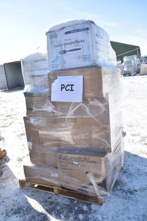 30 BRAND NEW! Boxes Including 130WBKFORKH Choice Black Heavy Weight Wrapped Polystyrene Plastic Fork - 1000/Case, 760VP85 Carnival King 85 oz. Popcorn Bucket - 150/Case, 500MF883B3C Choice 8" x 8" 3-Compartment Microwaveable Black Mineral-Filled Plastic Hinged Take-Out Container - 150/Case, TP12 Paragon 1112110 Commercial Theater 12 oz. Popcorn Machine, 612FFL1230 Choice Foil Steam Table Pan Lid - Full Size - 50/Case, 130BKFKSNX500 Choice Black Extra Heavy Weight Wrapped Polystyrene Plastic Cutlery Pack with Napkin - 500/Case, 347BP9BK Choice 9" Black Plastic Plate - 500/Case, 500MFT Lavex White M-Fold (Multifold) Towel - 4000/Case, 500CC16 Choice Clear PET Customizable Plastic Cold Cup - 16 oz. - 1000/Case, 4 Box 394325L Noble NexGen Powder-Free Disposable Blue Hybrid 3 Mil Thick Gloves - Large - 1000/Case, 500CC32P Choice Clear PET Plastic Cold Cup - 32 oz. - 500/Case, 760SOUP12WPA Choice 12 oz. White Double Poly-Coated Paper Food Cup with Vented Paper Lid - 250/Case. 30 Times Your Bid! - Image 4 of 19
