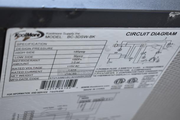 BRAND NEW SCRATCH AND DENT! KoolMore BC-3DSW-BK Metal Commercial 3 Door Back Bar Cooler Merchandiser. 115 Volts, 1 Phase. Tested and Working! - Image 8 of 8