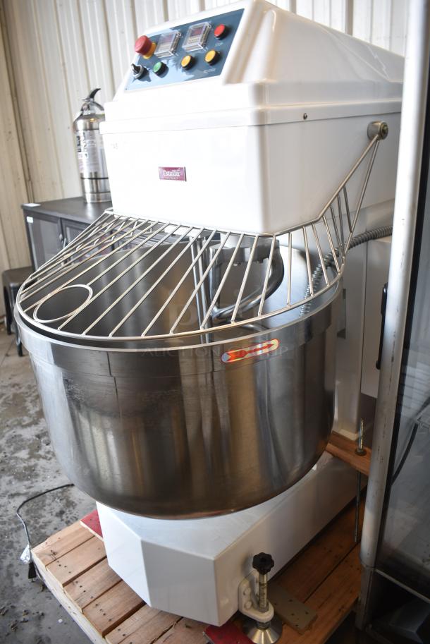 BRAND NEW SCRATCH AND DENT! Estella 348SM160 Metal Commercial 160 Qt. / 228 lb. Two-Speed Spiral Dough Mixer w/ Stainless Steel Mixing Bowl, Bowl Guard and Dough Hook. 220 Volts, 3 Phase. - Image 2 of 10