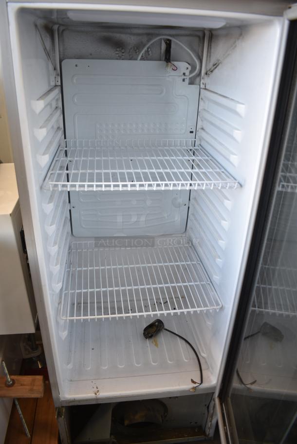 Premium Metal Commercial Single Door Reach In Cooler Merchandiser w/ Poly Coated Racks. 115 Volts, 1 Phase. Tested and Powers On But Does Not Get Cold - Image 4 of 7