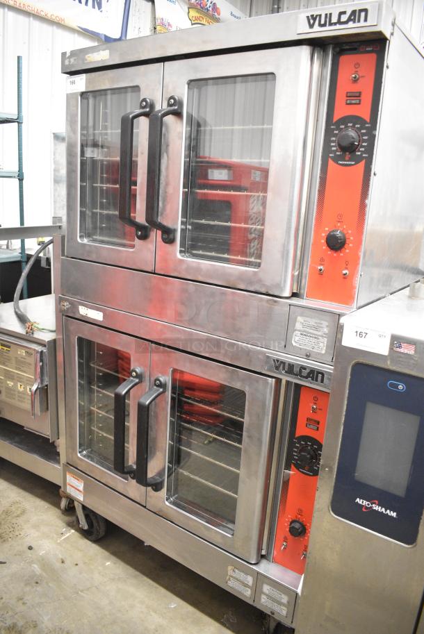 2 Vulcan VC4ED Stainless Steel Commercial Electric Powered Full Size Convection Oven w. View Through Doors, Metal Oven Racks and Thermostatic Controls on Commercial Casters. 240/480 Volts, 3 Phase. 2 Times Your Bid! - Image 1 of 10