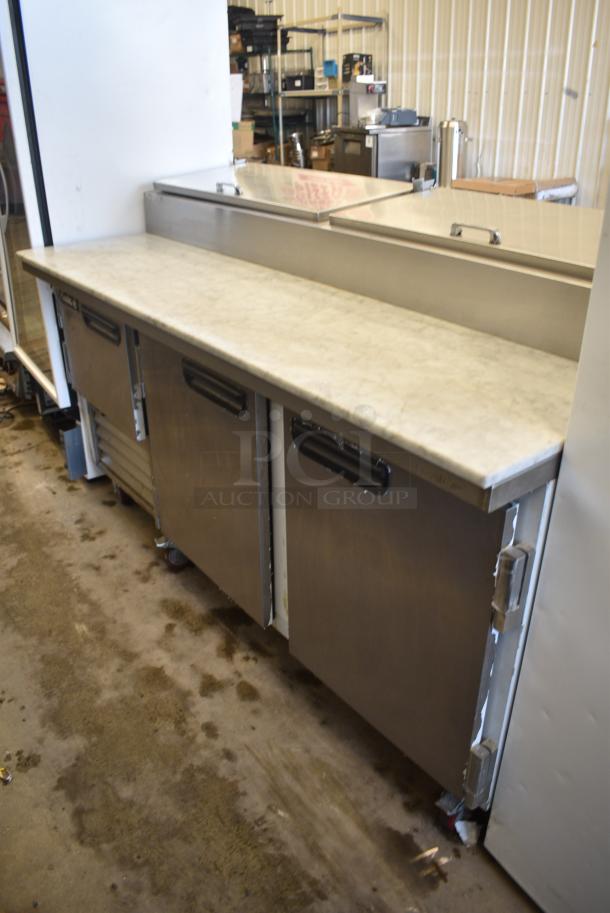 2021 Leader ESPT72 Stainless Steel Commercial Pizza Prep Table w/ Oversized Stone Cutting Board on Commercial Casters. 115 Volts, 1 Phases. Tested and Working! - Image 1 of 10